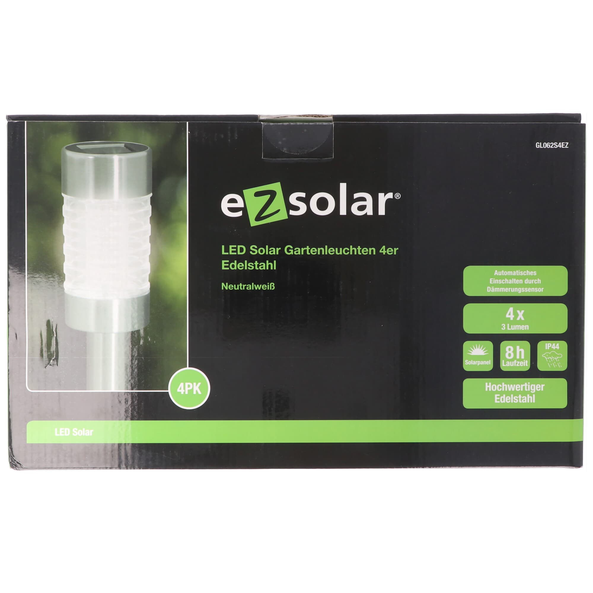 Lampes de jardin solaires à LED 4 en acier inoxydable blanc neutre avec batterie et panneau solaire