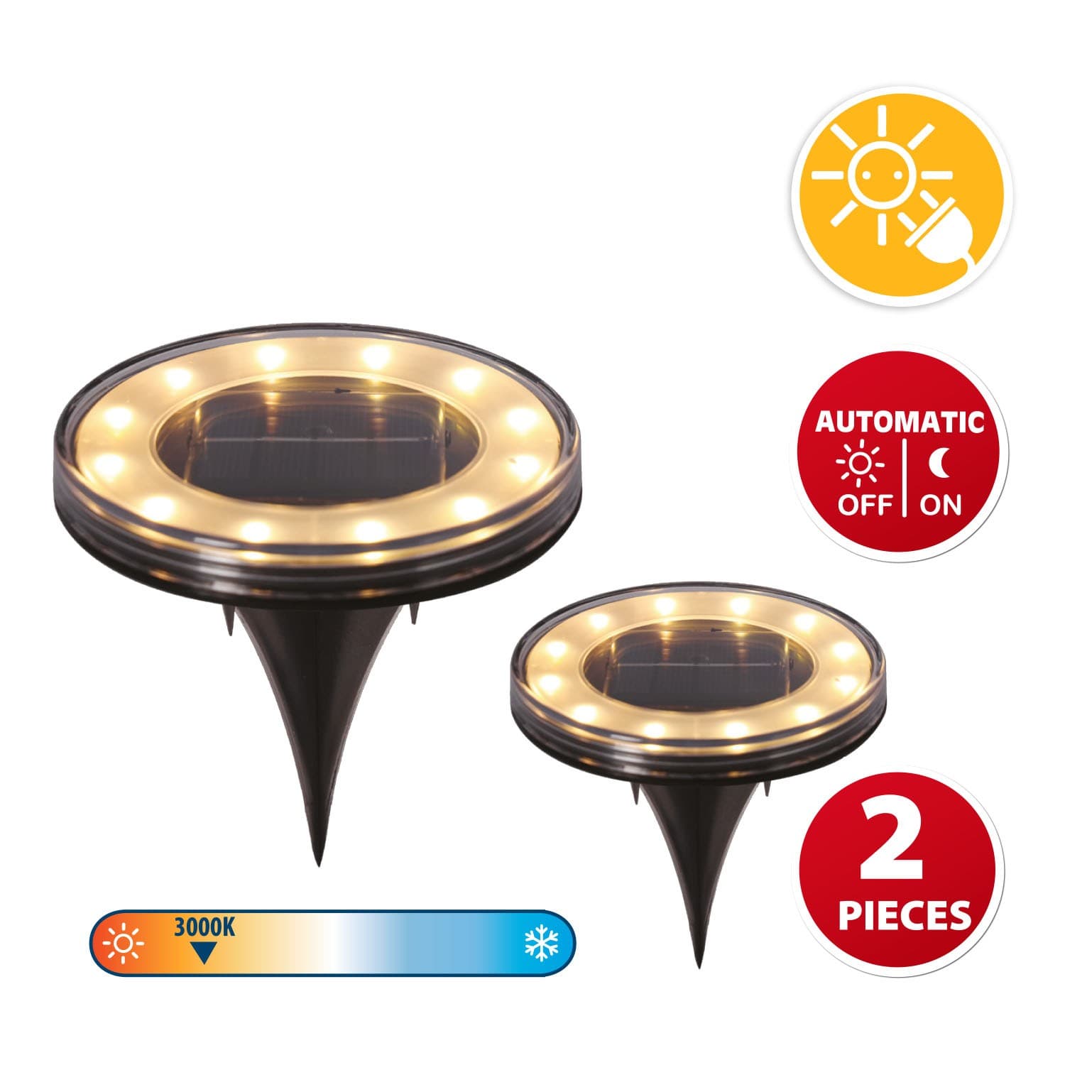 Lampes solaires Velamp SPK16 avec piquet de sol – Lot de 2, idéales pour le jardin, les allées et la terrasse.