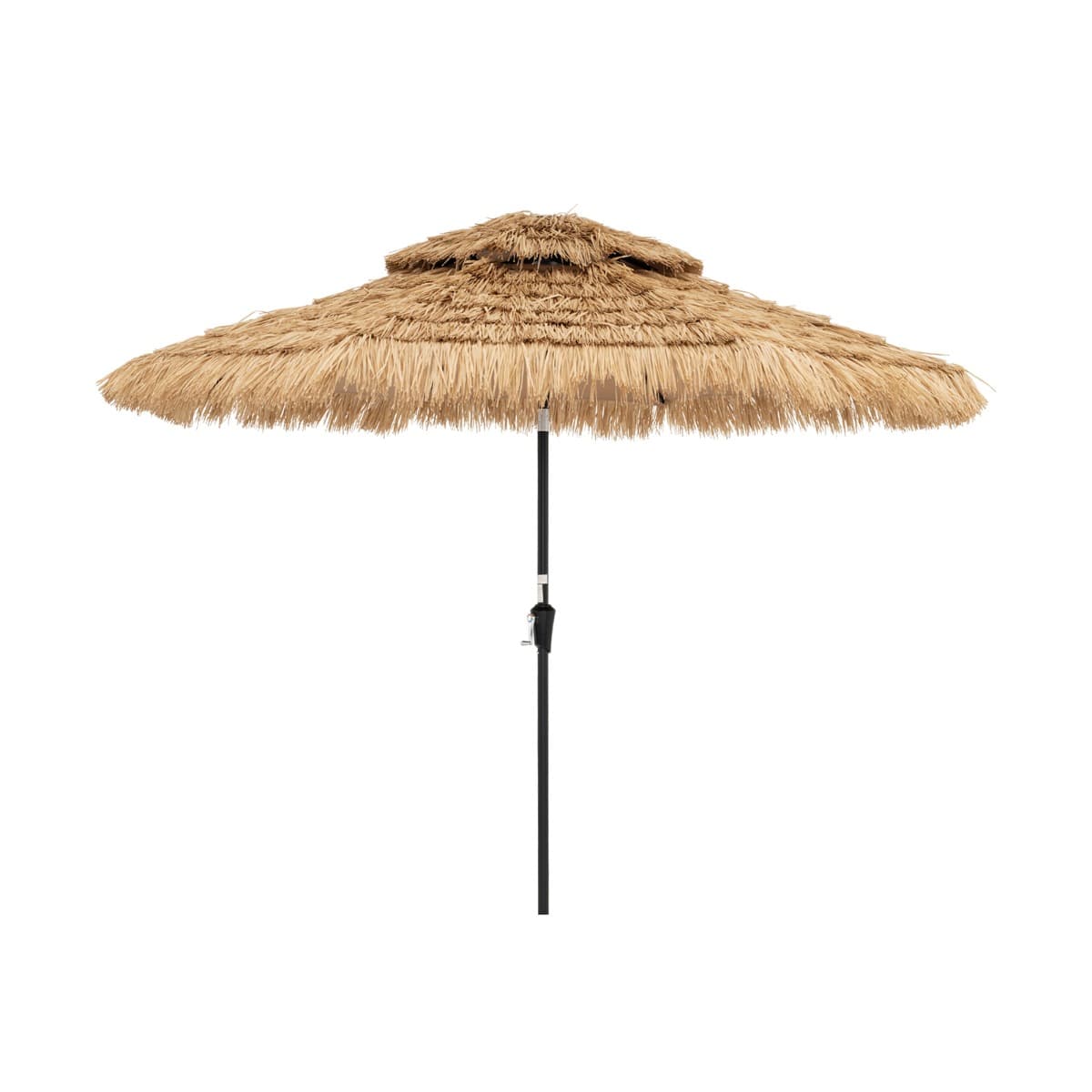 CostwayParasol de Style Hawaïen de 256 cm en Chaume Artificiel 32 Lumières LED et Lumière Centrale Manivelle Manuelle Inclinaison à 35° Naturel