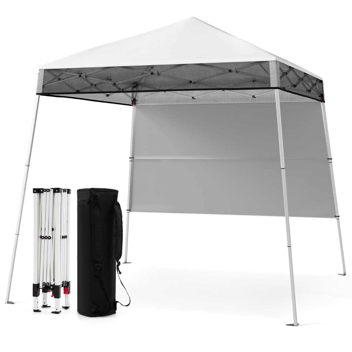 Costway234x234CM Tente Tonnelle Pop-up avec Panneau Latéral Abri de Gazebo Pliant à Montage Facile en Extérieur avec Pieds Inclinés Réglables Blanc
